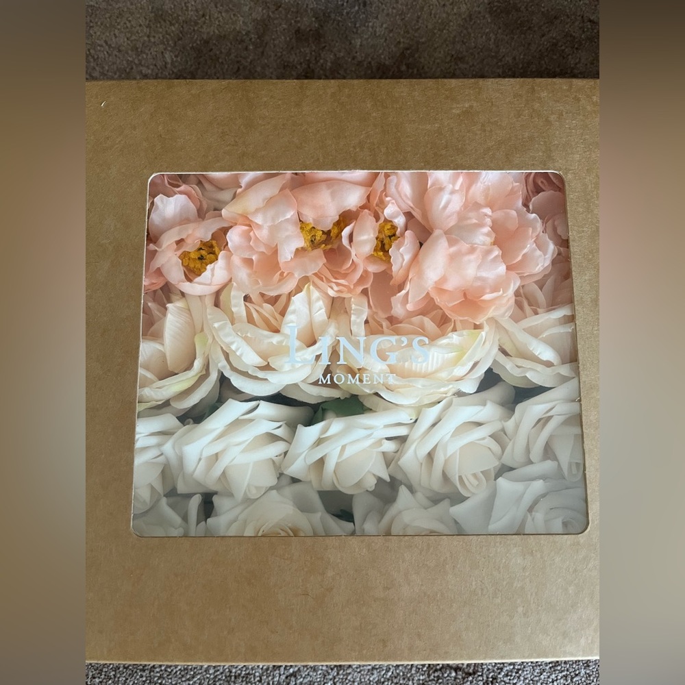 Lings moment peach flowers. Unopened box. With 50 stems